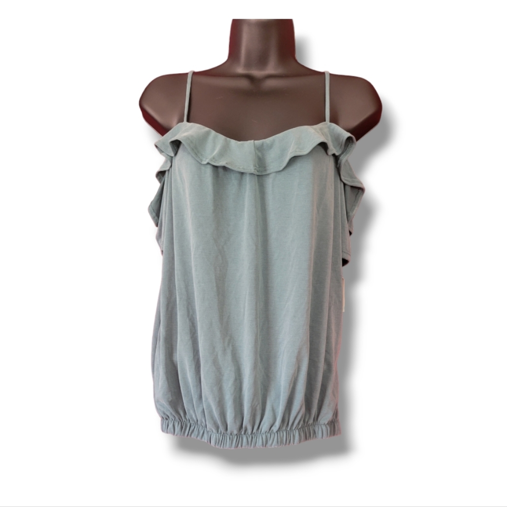 Green Envelope NWT Modal Blue-Gray Ruffled Tank Sz Med